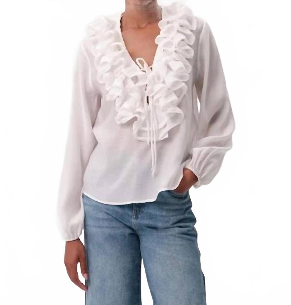 NEW EXQUISE keely v neck ruffled blouse in white